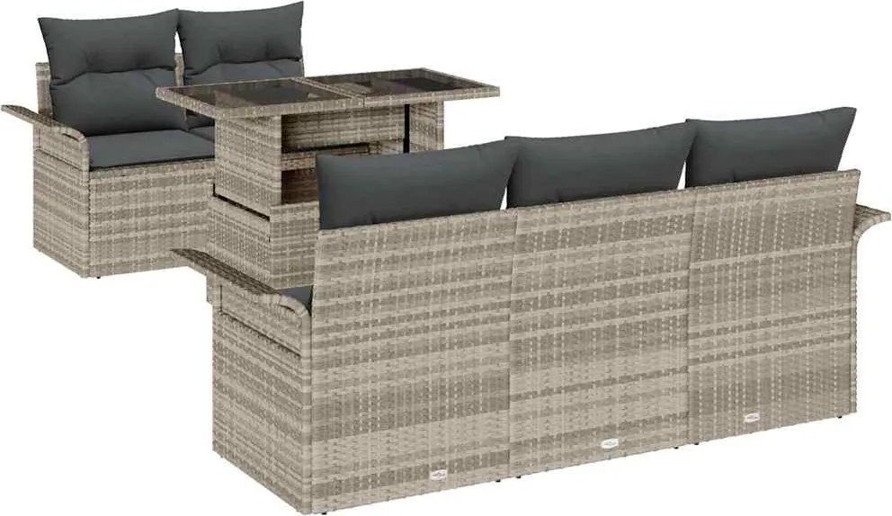 vidaXL Kerti Kanapé Szett párnával 6 pcs Világosszürke Poly Rattan