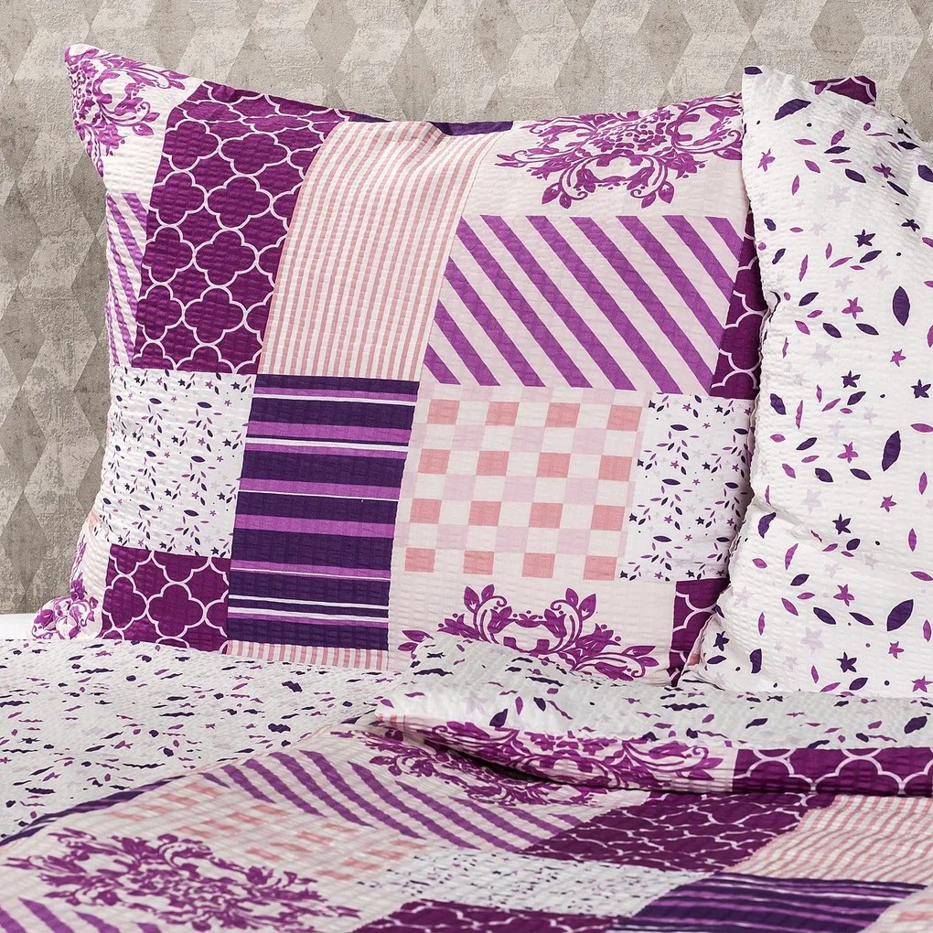 4Home Patchwork violet krepp ágynemű, 140 x 220 cm, 70 x 90 cm