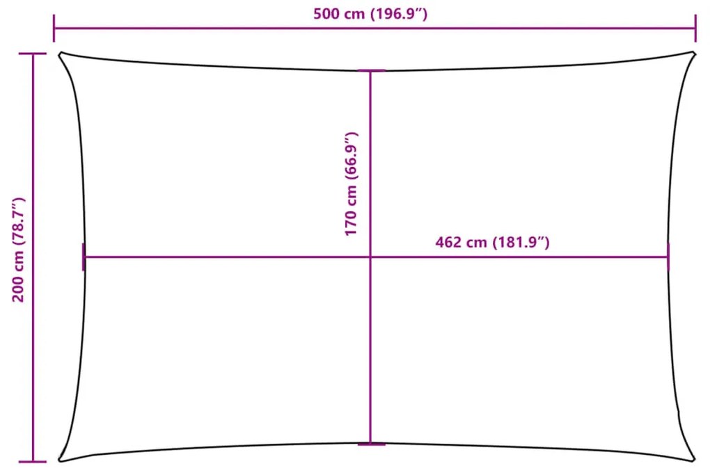 piros téglalap alakú oxford-szövet napvitorla 2 x 5 m