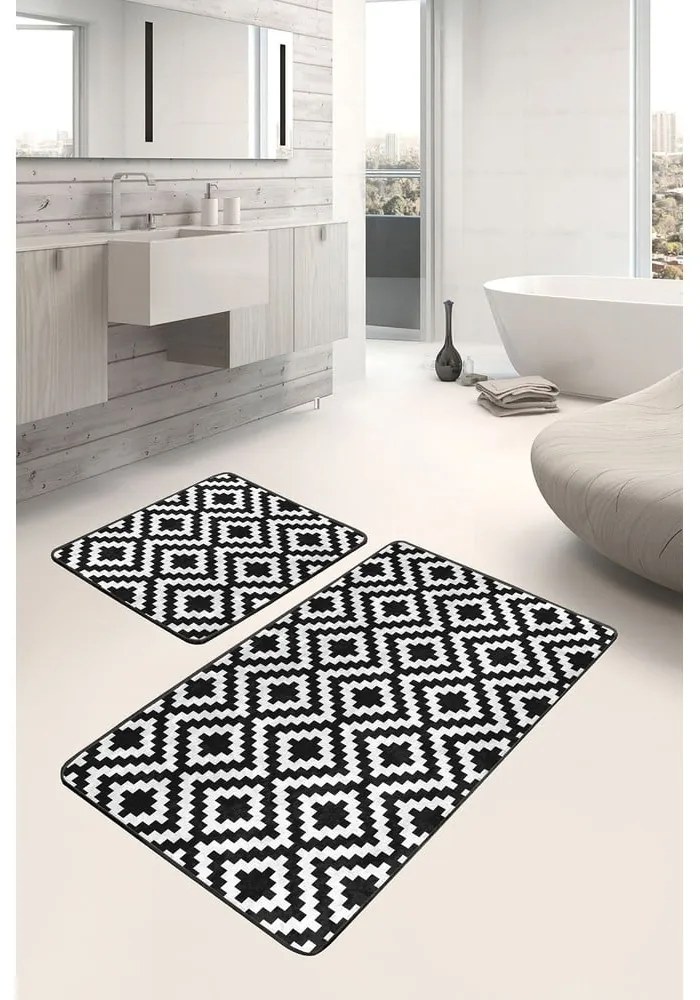 Fehér-fekete fürdőszobai kilépő szett 2 db-os 60x100 cm – Mila Home