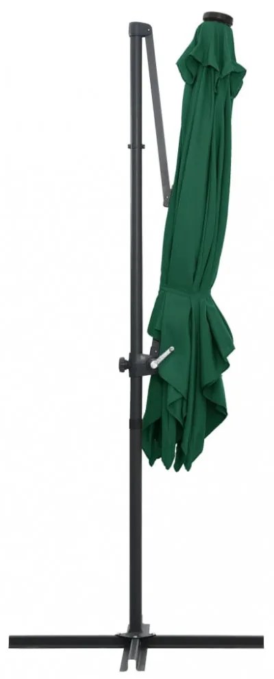 zöld konzolos napernyő LED-del és acélrúddal 250x250 cm