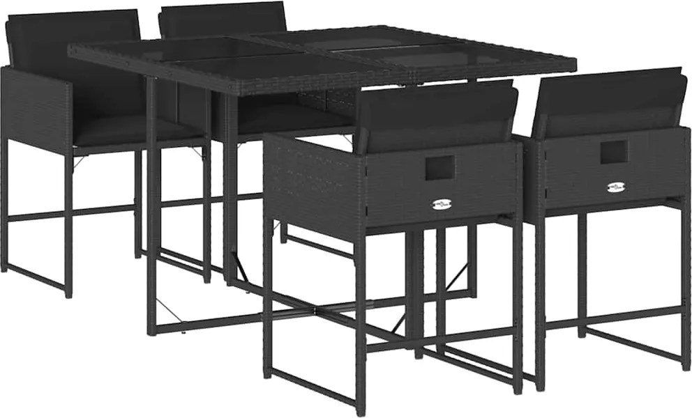 vidaXL 5 részes fekete polyrattan kerti étkezőgarnitúra párnákkal