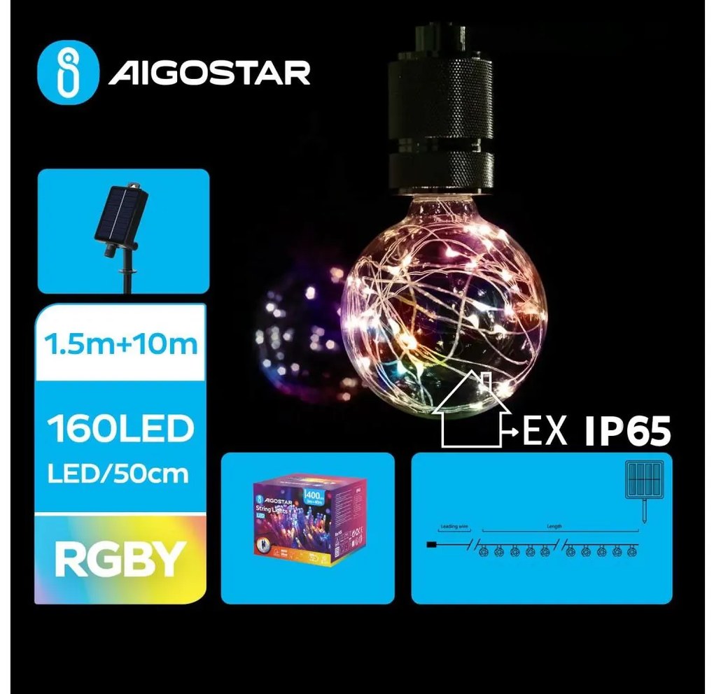 Aigostar - LED napelemes karácsonyi fényfüzér 20 LED, 8 funkció, 11,5 m, IP65, s
