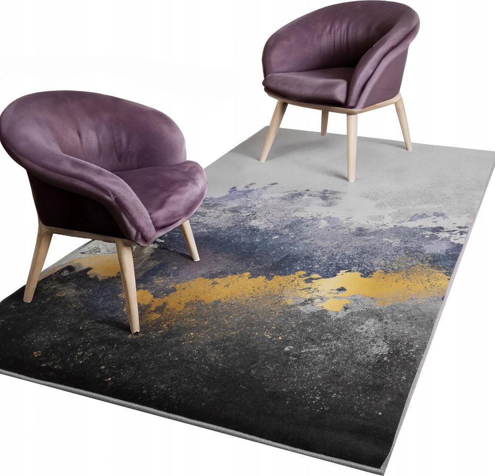 Szőnyeg 120X170 Elegáns Divatos Minta Szürke Kék Arany Csúszásgátló Bcf