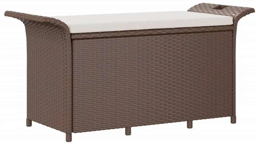 Barna polyrattan kerti pad párnával 116 x 46 x 57 cm