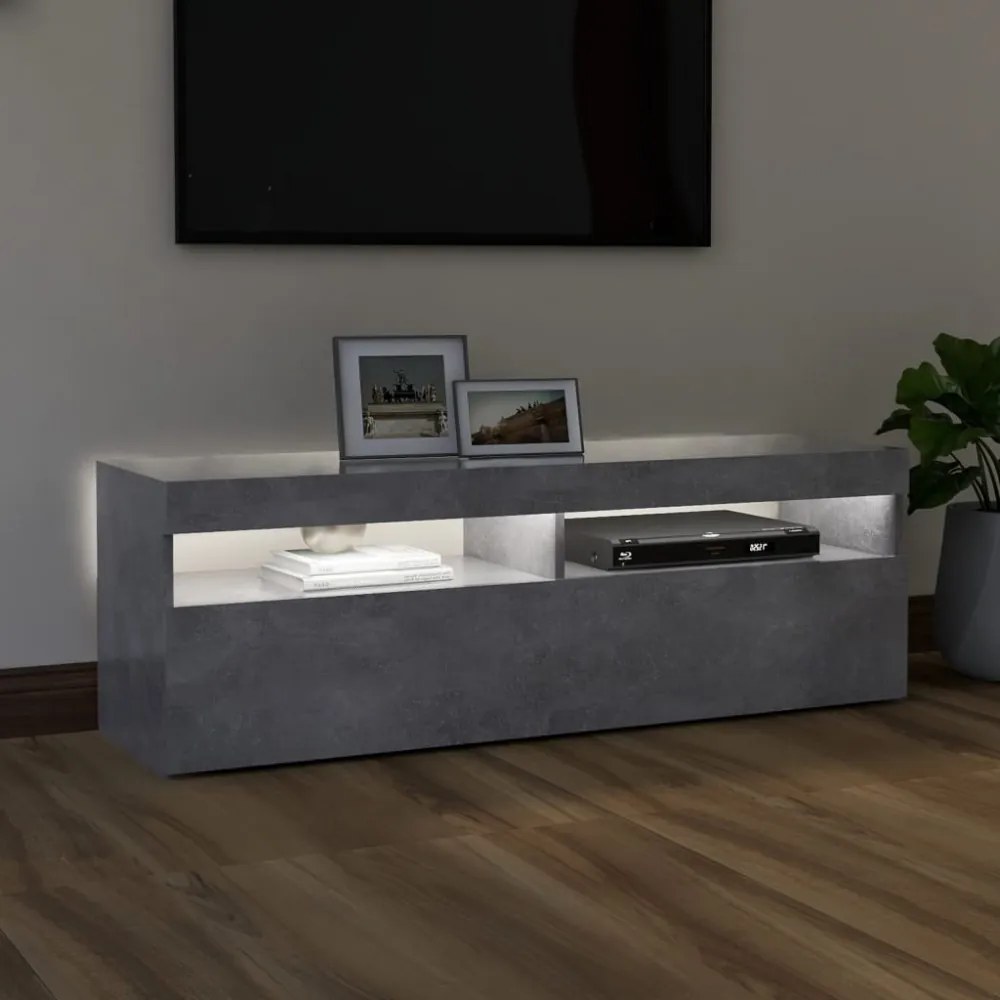 betonszürke TV-szekrény LED-lámpákkal 120 x 35 x 40 cm