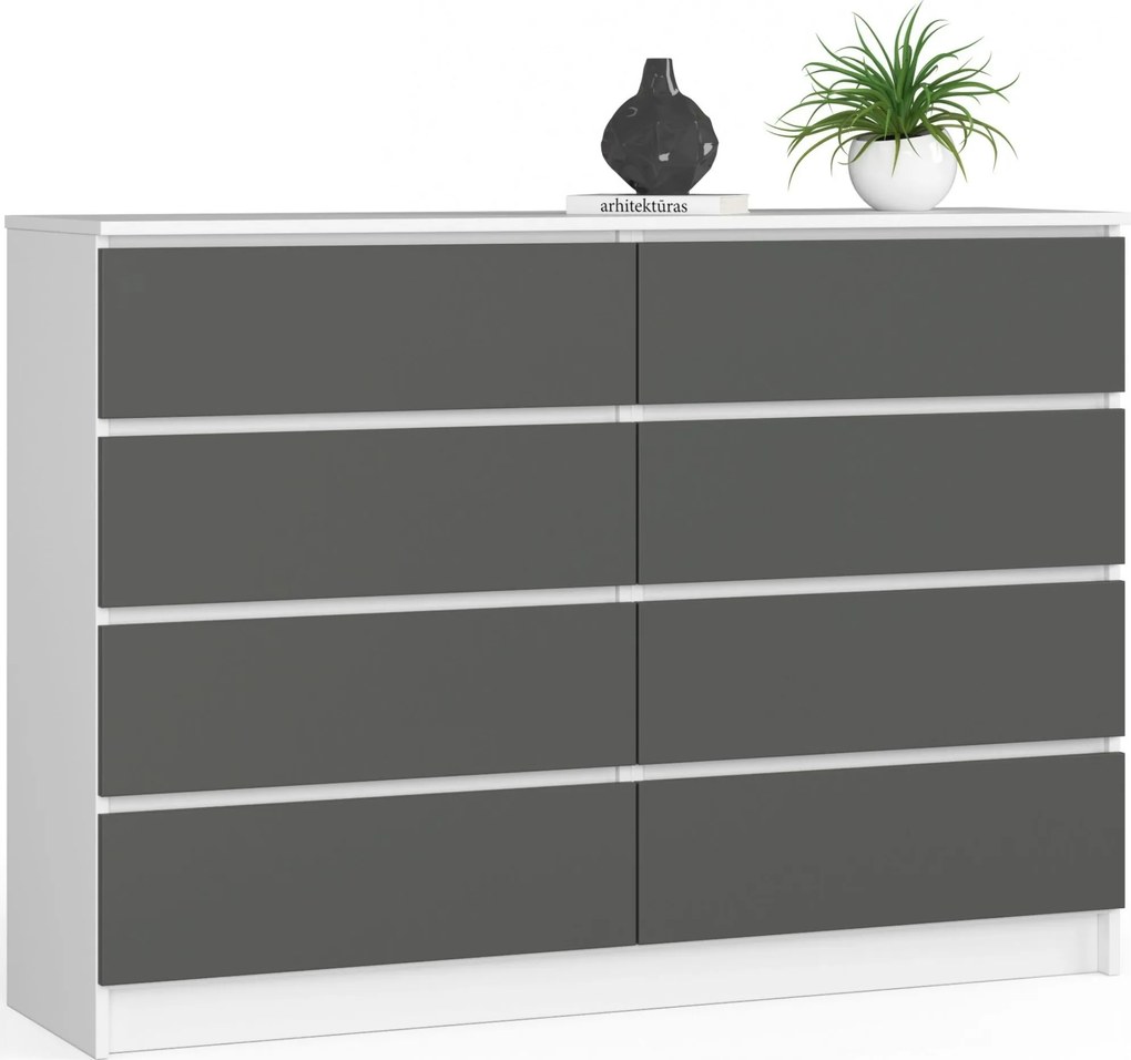 Komód K140 8SZ Clp Fehér Szürke Akd