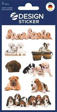 Matrica, papír, 3 ív, 76x120 mm, AVERY ZWECKFORM, Z-Design No.55972, kölyök kutyák (AY55972)