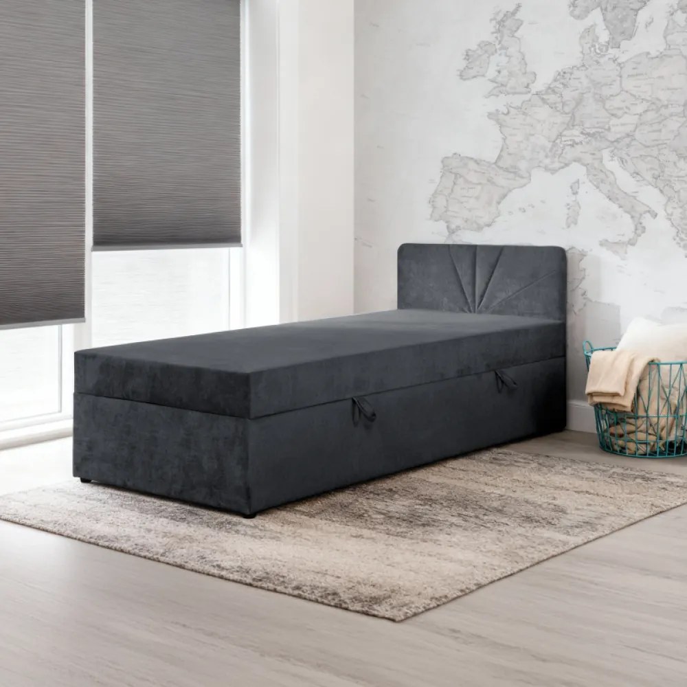 Boxspring ágy, egyszemélyes, szürke, 90x200, univerzális, SUPA
