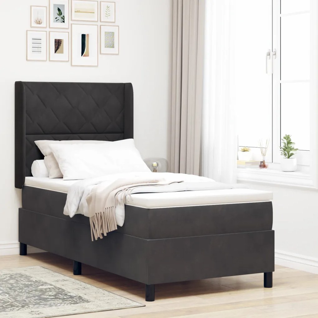 Boxspring Ágy Mattal és LED-del Fekete 100x200 cm Bársony