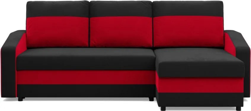 Hewlet sarokkanapé, 2 ágyneműtartóval, szövet anyag, univerzális oldal, hab töltet, fekete - piros