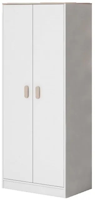 Macius 01 Kétajtós gardróbszekrény fehér - sonoma- Választható színes fogantyúval N