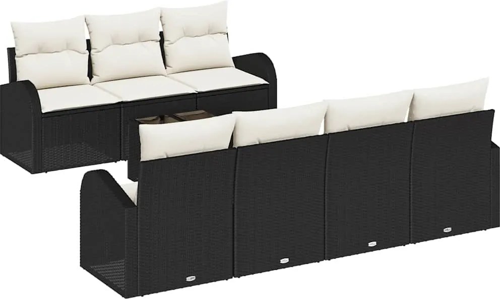 vidaXL Kerti Kanapé Szett Fekete 55 x 55 x 37 cm polirattan