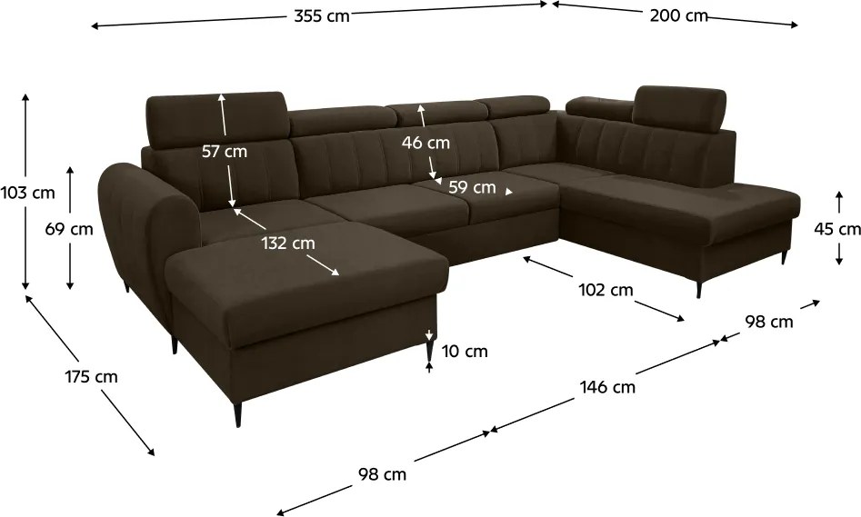 Kinyitható ülőgarnitúra, barna, balos, KORIO U