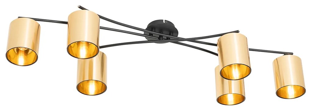 Modern mennyezeti lámpa fekete arannyal 6 lámpás - Lofty