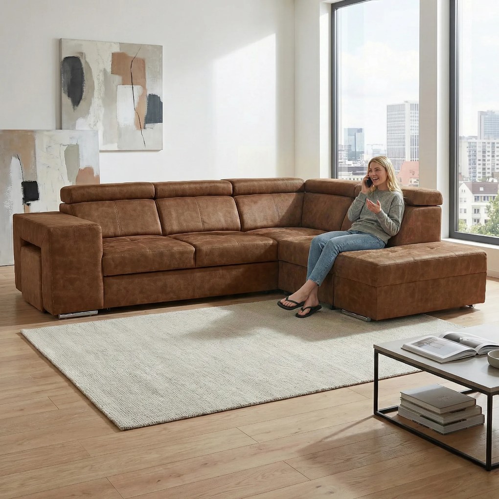 Ülőgarnitúra, barna, jobbos, MALAGA