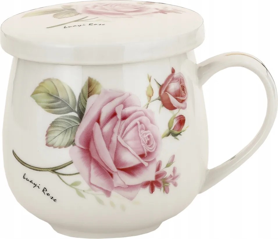 Porcelán teásbögre fedő virágszűrő 320 ml