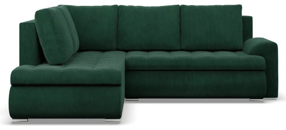 Tokio sarokkanapé, L alakú háttámlával, 2 ágyneműtartóval, kordbársony, baloldali, zöld