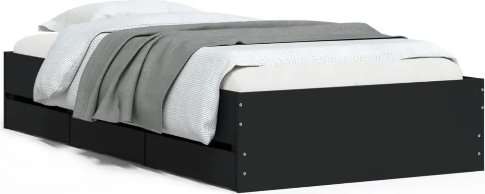 vidaXL fekete szerelt fa ágykeret fiókokkal 100 x 200 cm