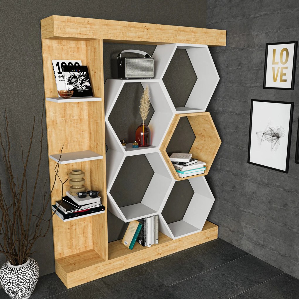 könyvespolc Sueno - White, Oak