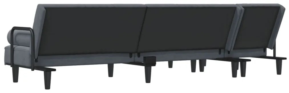 sötétszürke L-alakú bársony kanapéágy 260x140x70 cm