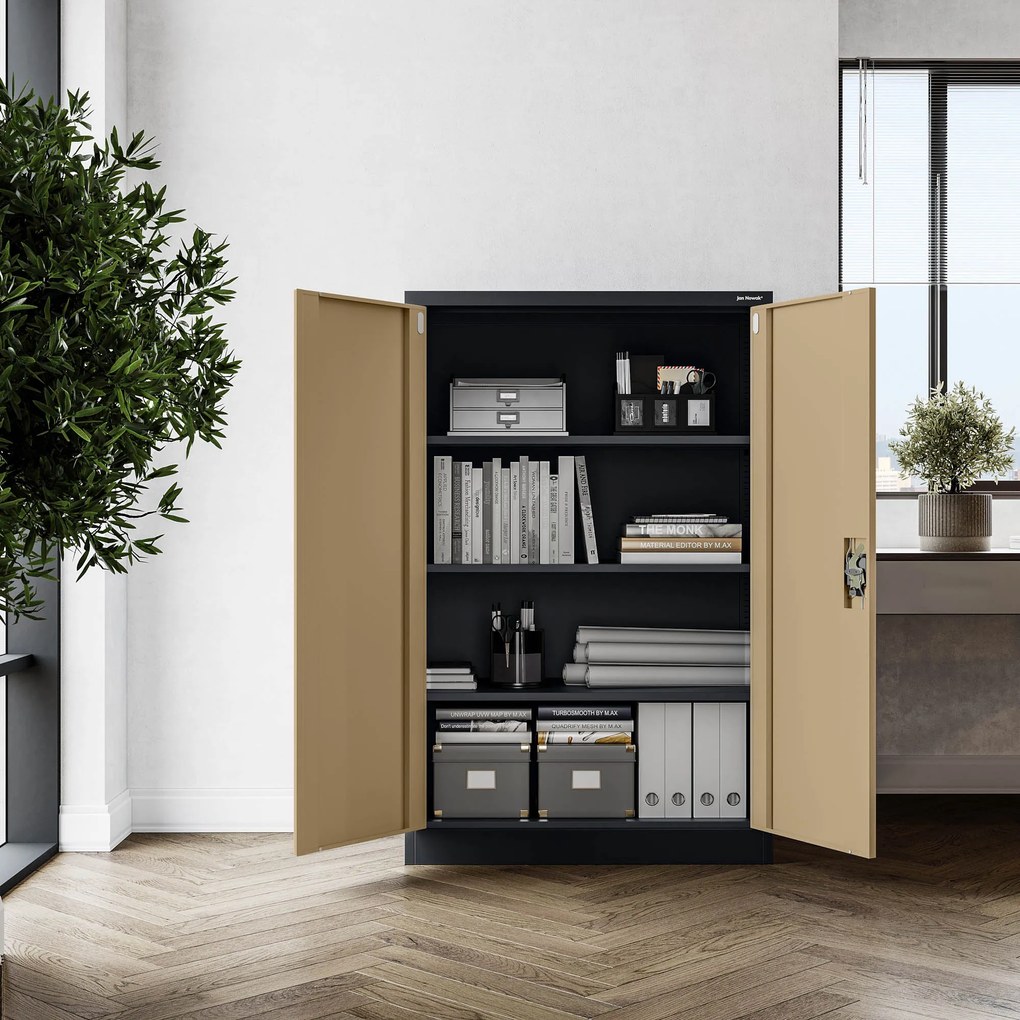 Szekrény KEVIN, 900 x 1400 x 400 mm, Eco Design: antracit/ dió