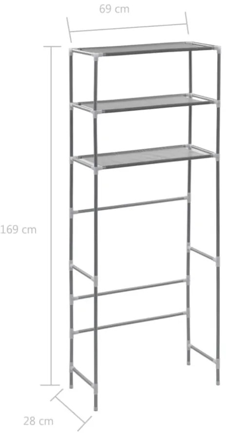 3-szintes ezüstszínű alumínium tárolóállvány 69 x 28 x 169 cm