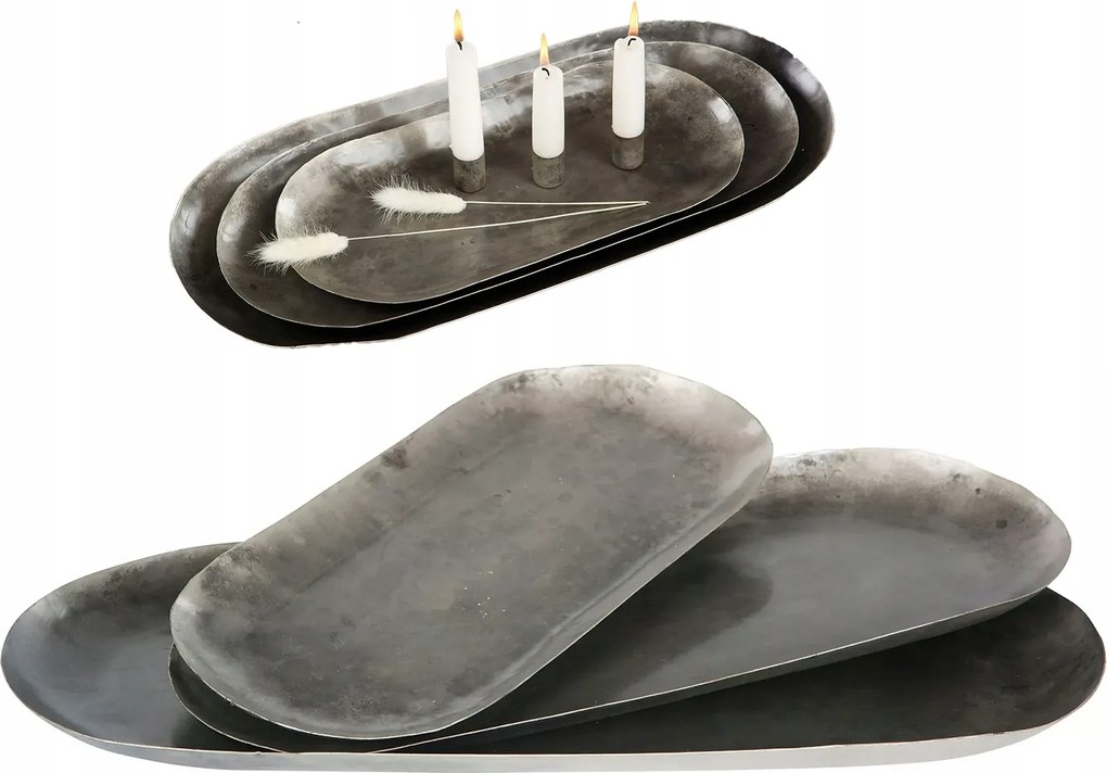 Gyertyatartó Állvány Gyertyák 3 db-os loft tálca ezüst fürdőszoba nappali