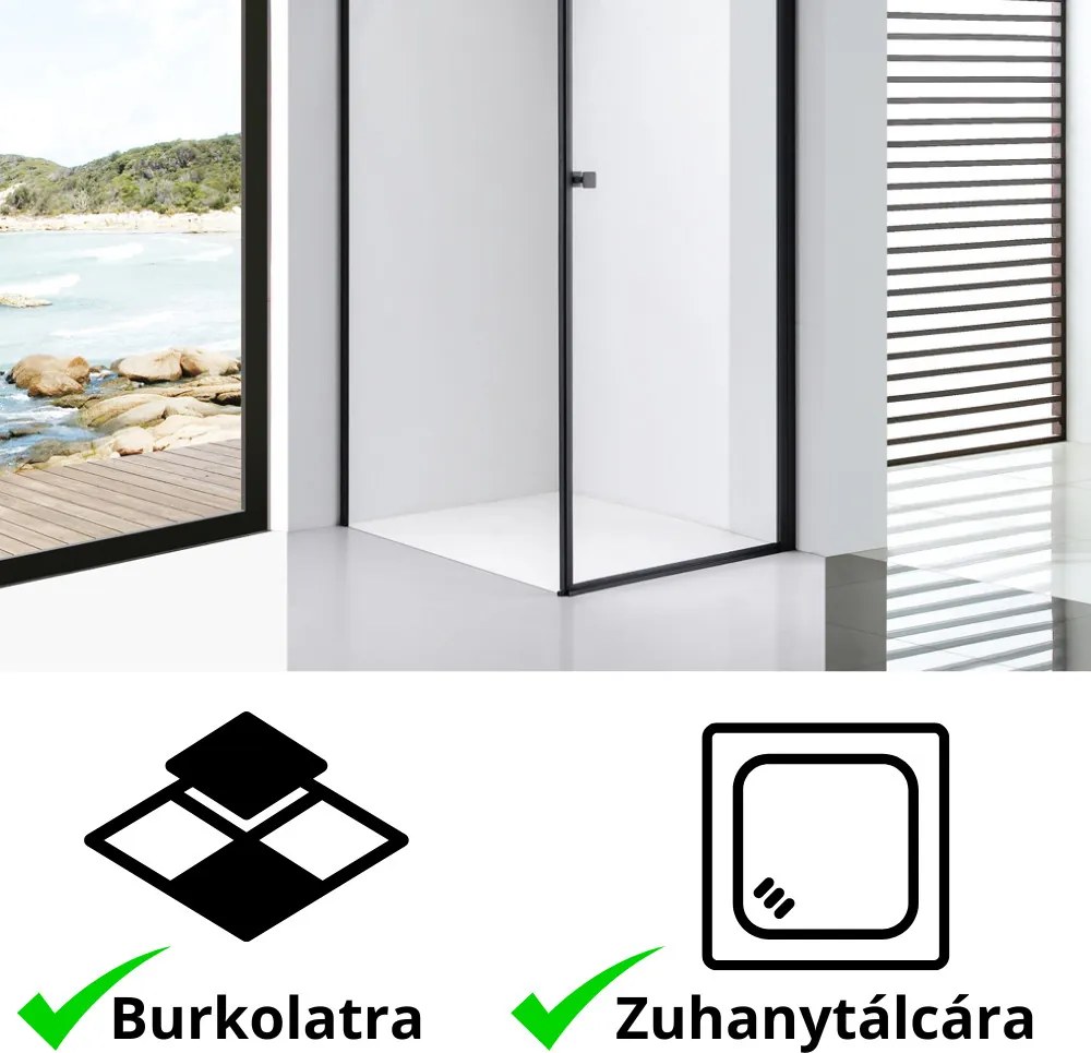 Stuxi Bari Black 70x100 aszimmetrikus nyílóajtós zuhanykabin 6 mm vízlepergető biztonsági üveggel, matt fekete