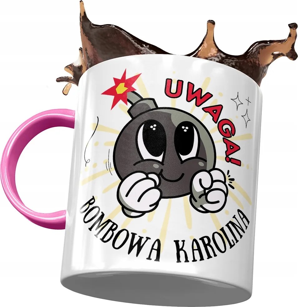 Rózsaszín Bögre Karolina Barátnőnek Ajándék Nyomtatott Fotóval