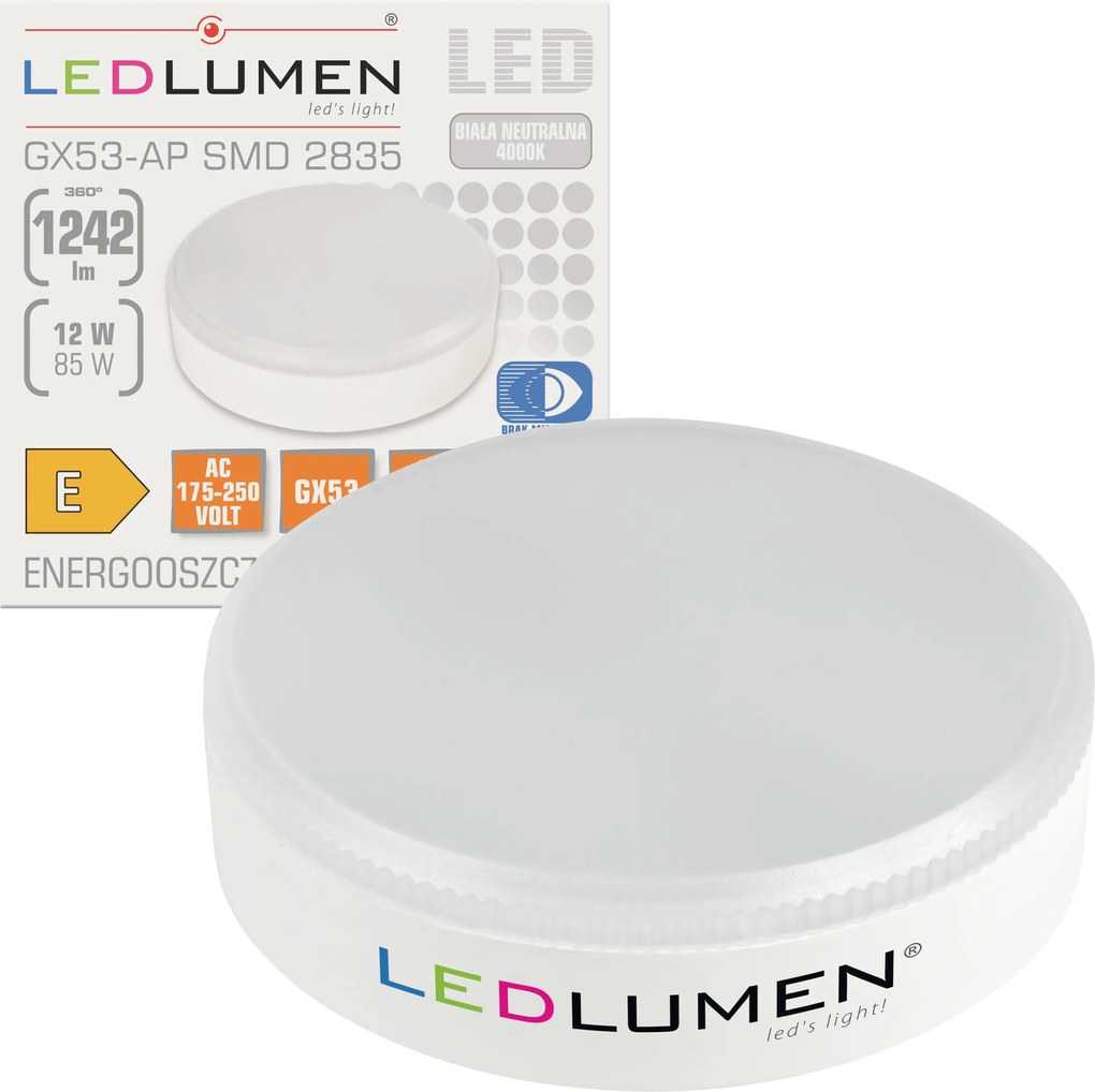 Led izzó GX53 12W=85W 1242lm CCD Energiatakarékos Nincs villódzás 4000K