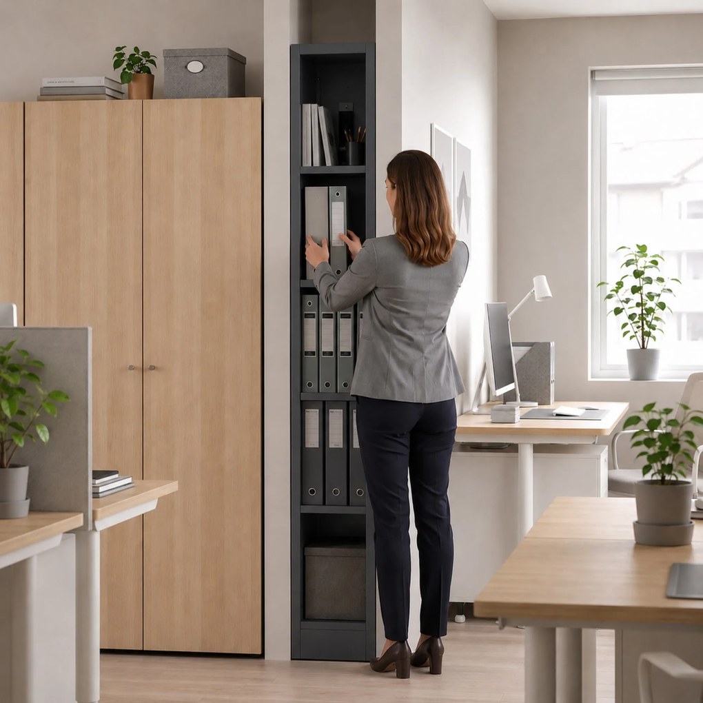 Keskeny fém archiváló polc dokumentumokhoz, antracit, 250x1850x450 mm: TIM