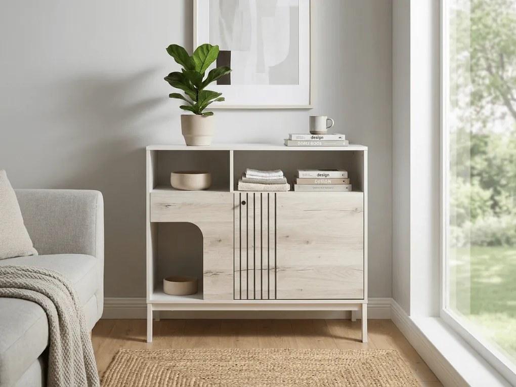 Komód FROST 100x90 cm fehér, alpesi tölgy dekorációval