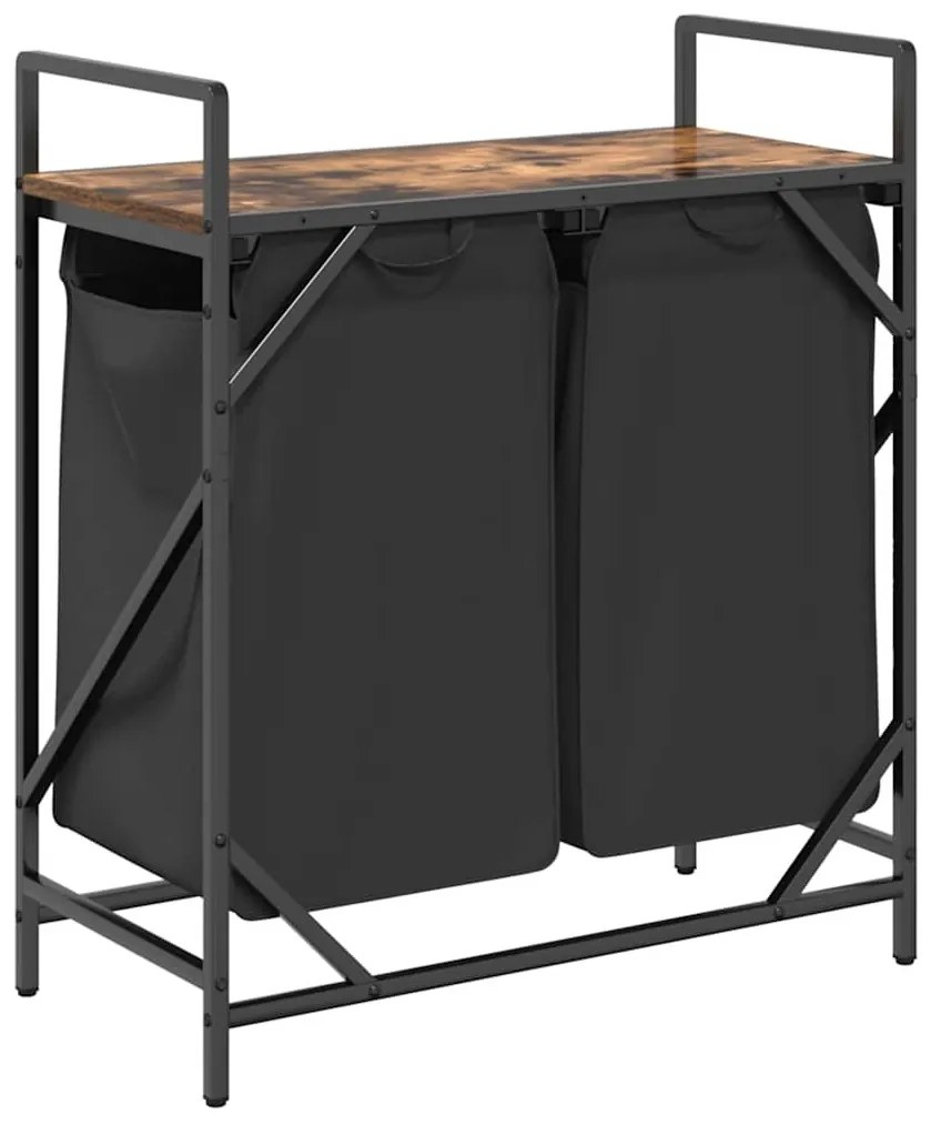 füstölt tölgy mosodai kosár 2 rekeszes polccal