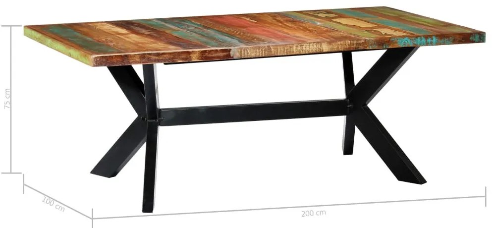 Tömör újrahasznosított fa étkezőasztal 200 x 100 x 75 cm