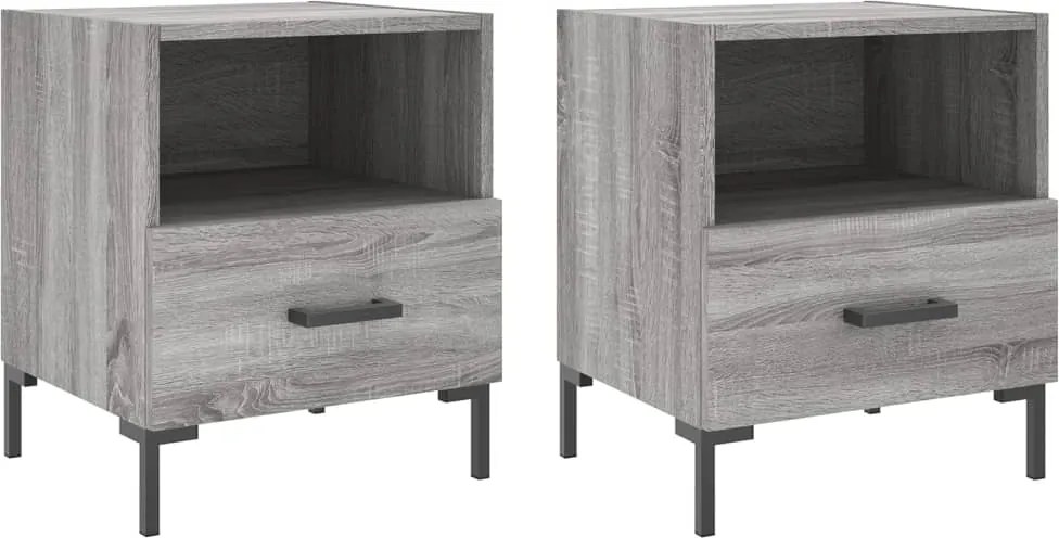 vidaXL 2 db szürke sonoma színű szerelt fa éjjeliszekrény 40x35x47,5cm