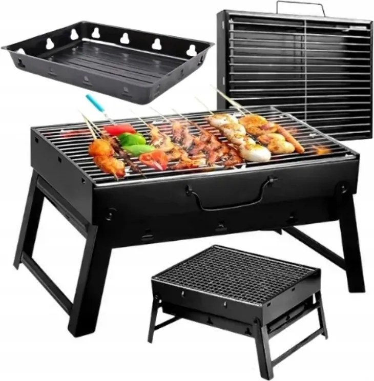 Összecsukható Faszenes Grill Túra Kerti Hordozható Bőrönd Fogantyúval