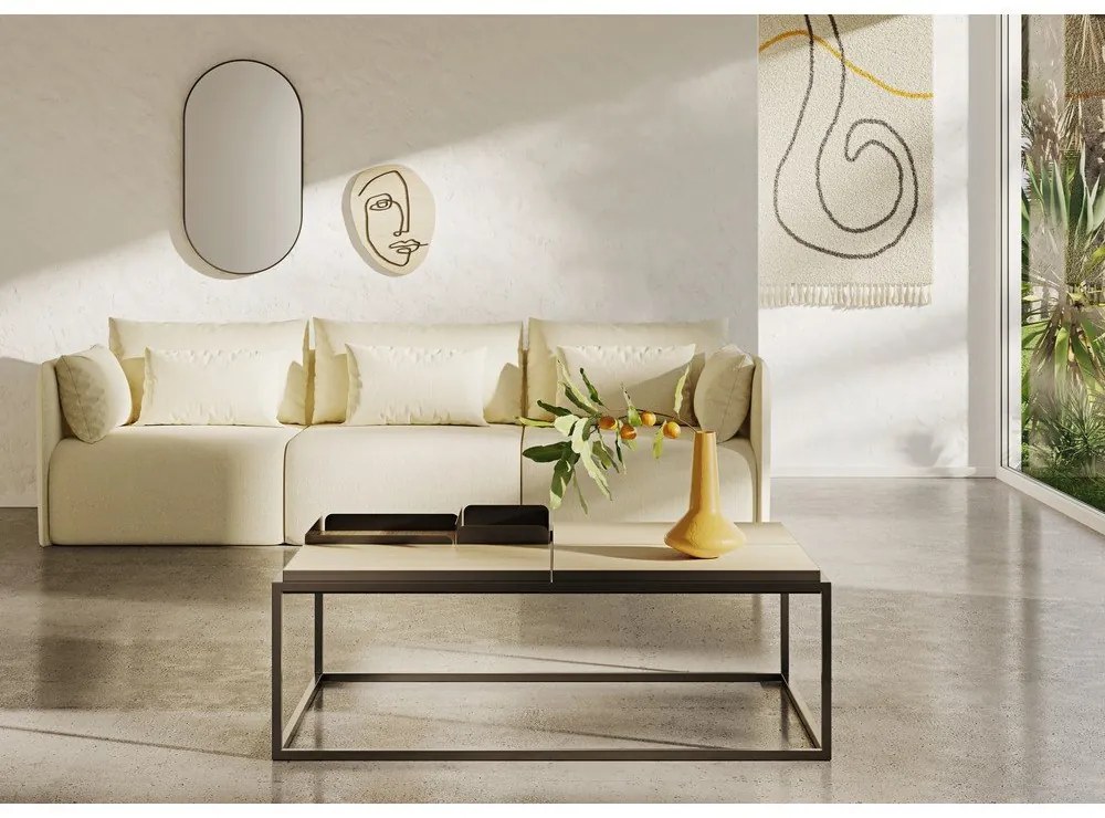 Fekete-natúr színű dohányzóasztal tölgyfa dekoros asztallappal 75x120 cm Douro – TemaHome