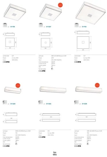 Redo 01-704 - Fürdőszobai mennyezeti lámpa EGO 1xE27/52W/230V 18x18 cm IP44