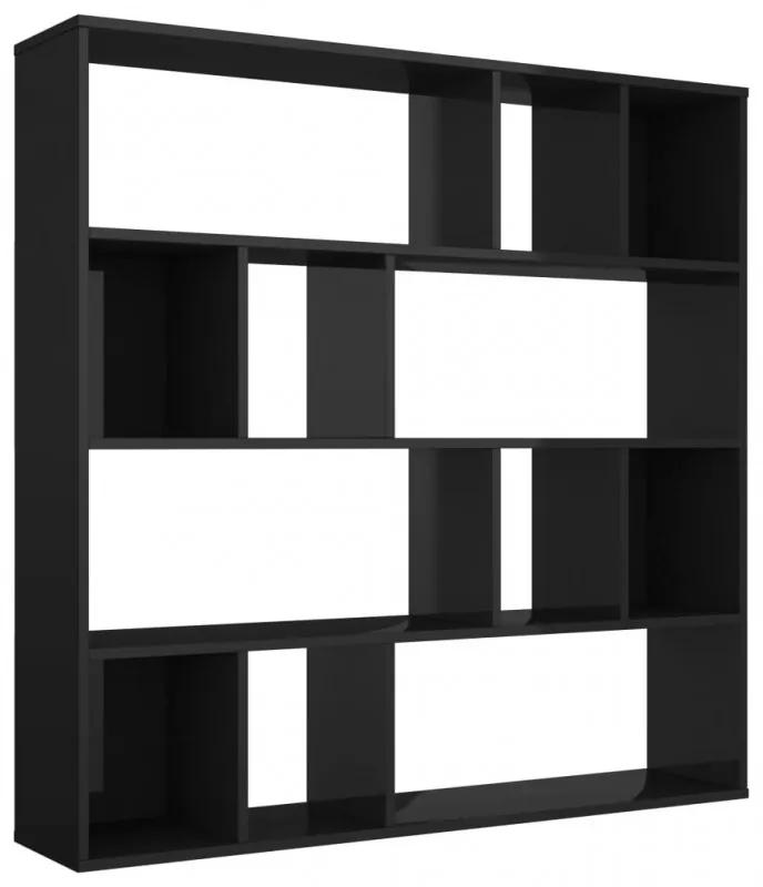 Magasfényű fekete forgácslap térelválasztó|szekrény 110x24x110