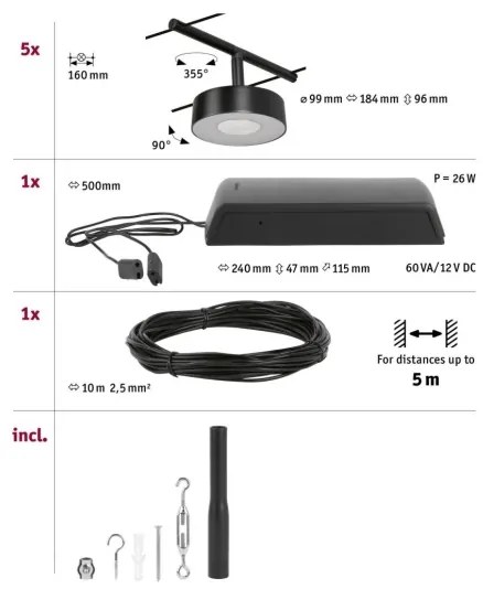 Paulmann 94479 - 5x5W LED CIRCLE spotlámpa 230V fekete készlet