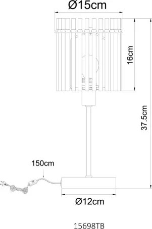 Globo 15698TB Asztali lámpa, matt homokszínű fém, szatén üvegrudak, fekete PVC kábel, billenőkapcsoló a kábelen, ø: 150mm, M: 375mm, kábelhossz 1500mm, 1x E14 40W 230V izzó nélkül