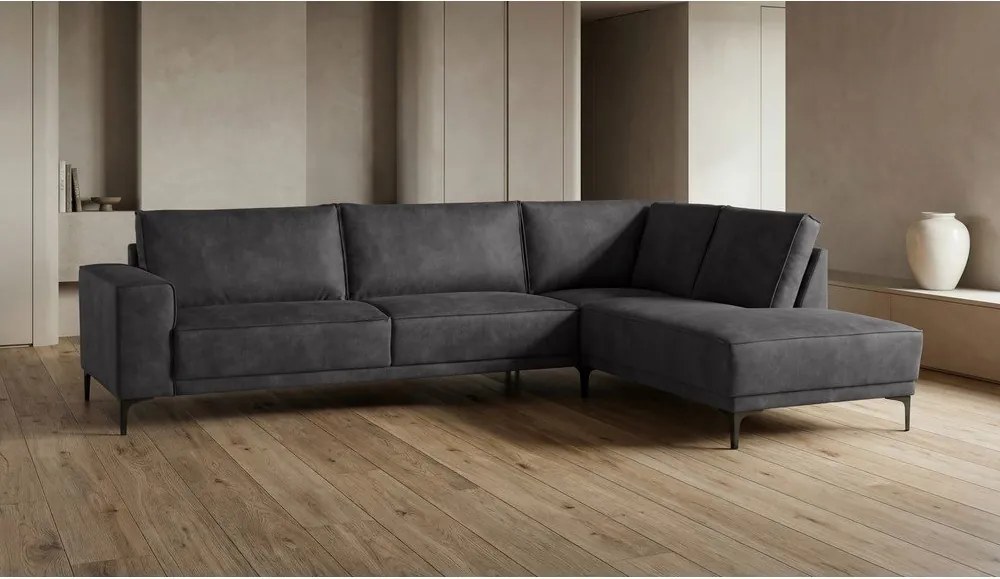 Antracitszürke bőrutánzat sarokkanapé (jobb oldali) Copenhagen – Scandic