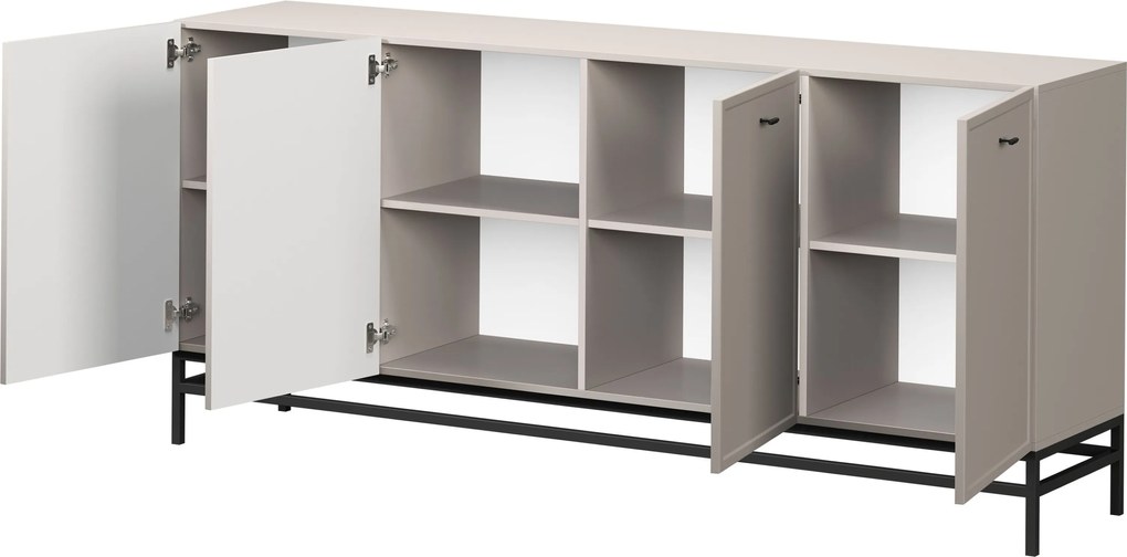 Lorini négyajtós komód 200 cm - kasmír / fekete T-bar fogantyúk / fém lábak
