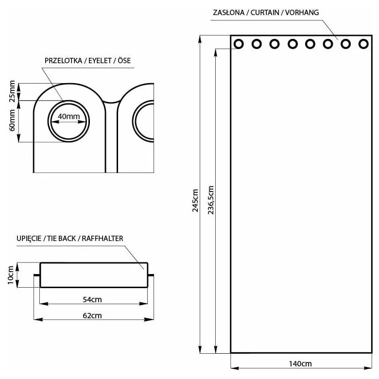 Szürke sötétítő függöny 140x245 cm Eyelets – Restilo