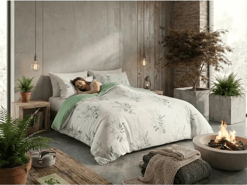 Mikroszálas flanel ágyneműhuzat VERDELLE fehér-zöld Ágyneműhuzat mérete: 70 x 90 cm | 140 x 220 cm