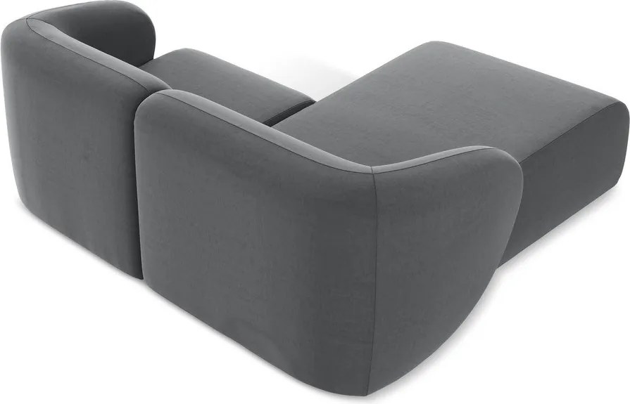 Szürke bársony sarokkanapé (bal oldali-heverő résszel) Lani – Makamii