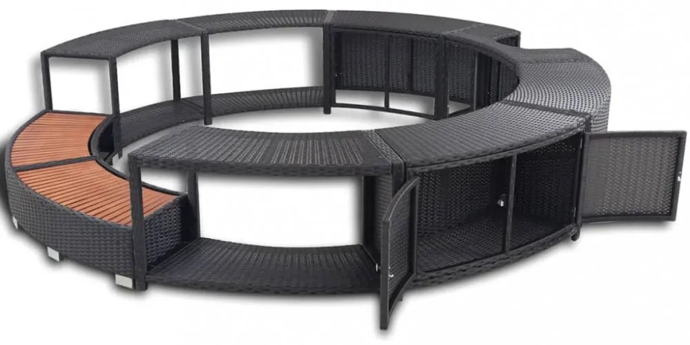 fekete polyrattan jakuzzi-keret