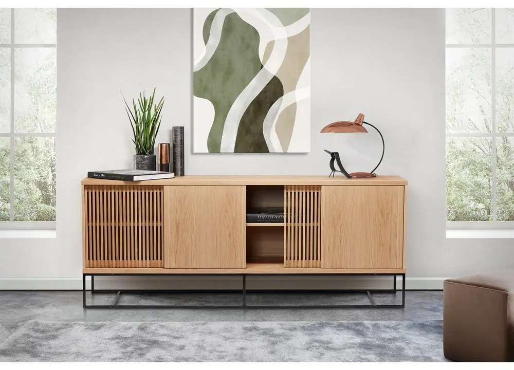 Natúr színű alacsony komód tölgyfa dekorral 188x75 cm Ende – Woodman