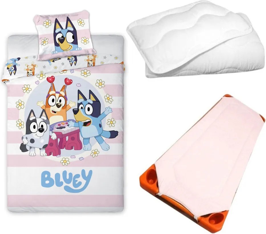 Bluey Joyful gyerek, ovis ágyneműhuzat, derékalj és paplan/párna szett 100x135 cm 40x60 cm